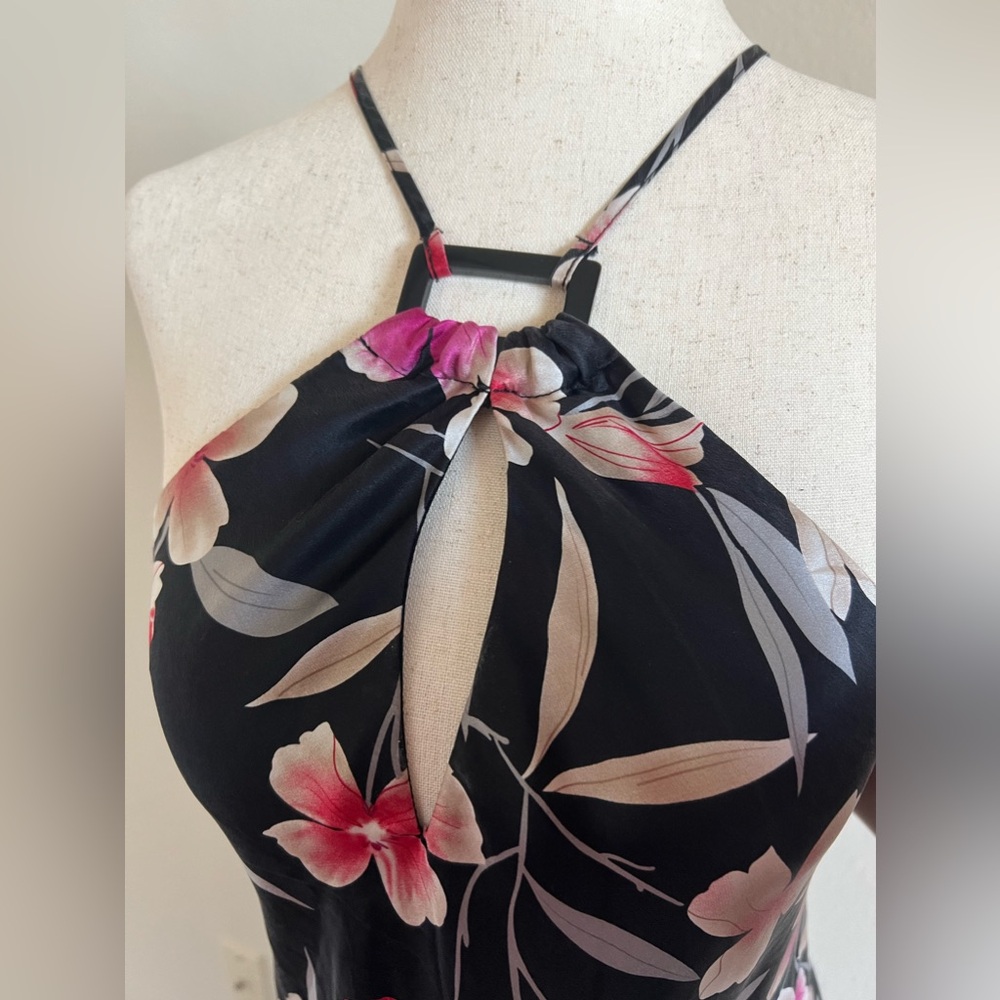 Gorgeous Planet Floral Silk Halterneck Dress Black and Pink 100% Silk - Picture 5 of 9